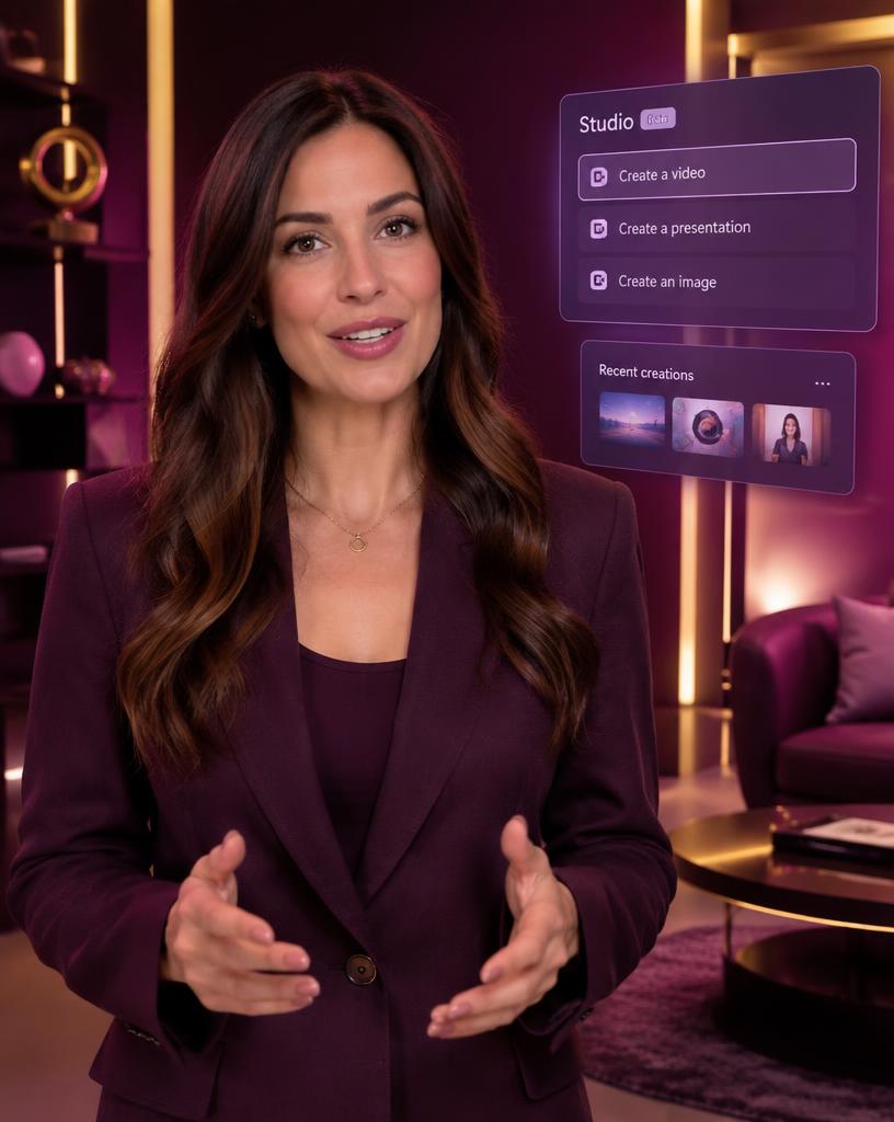 AI avatar presenter explaining a software product