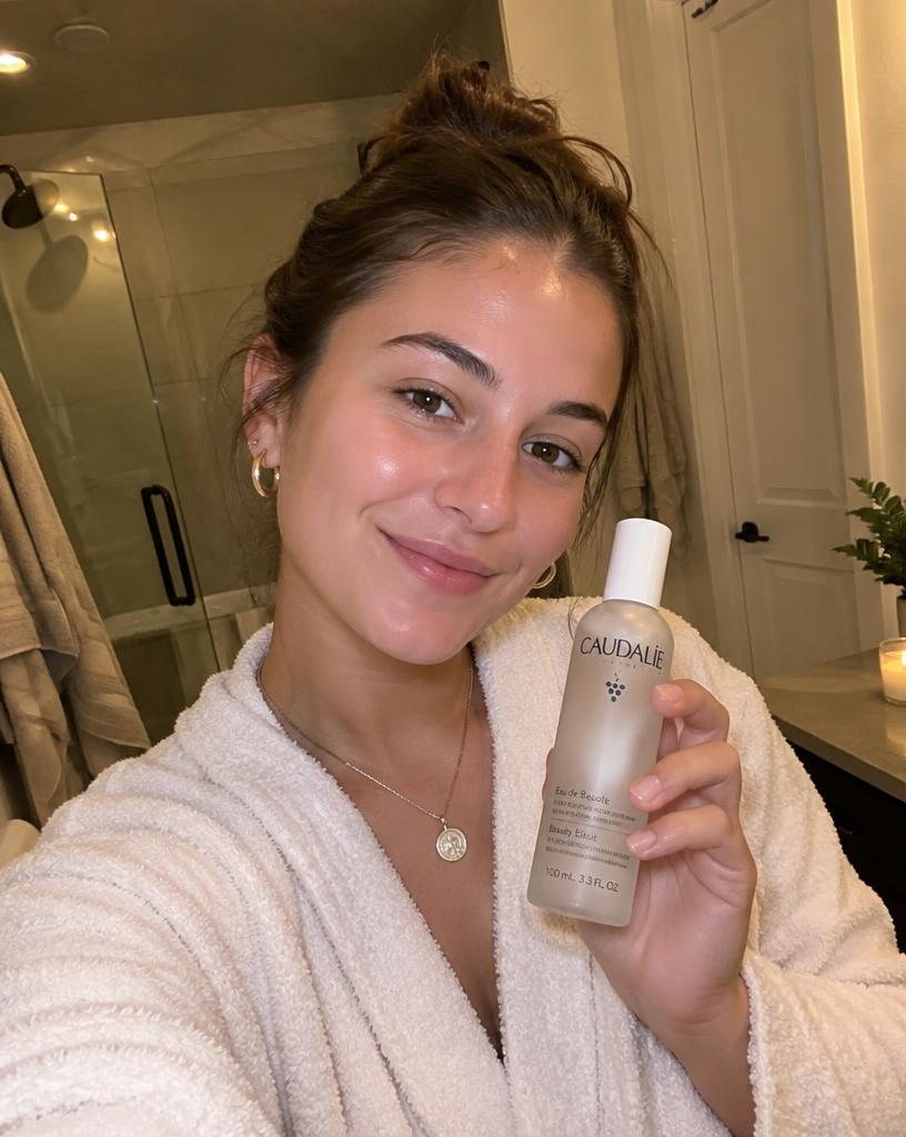 UGC-style selfie video of a creator reviewing skincare